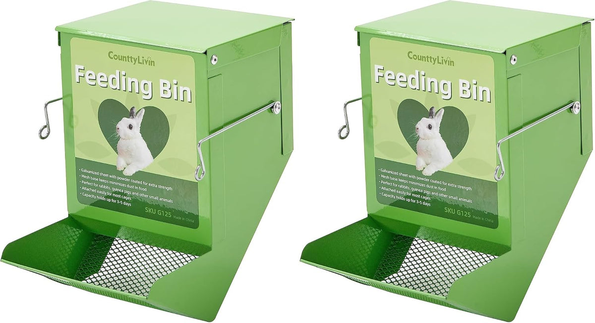 Metal Small Animal Feeder with Lid, Heavy Duty - 4.6 inch (Pack of 2) / Green