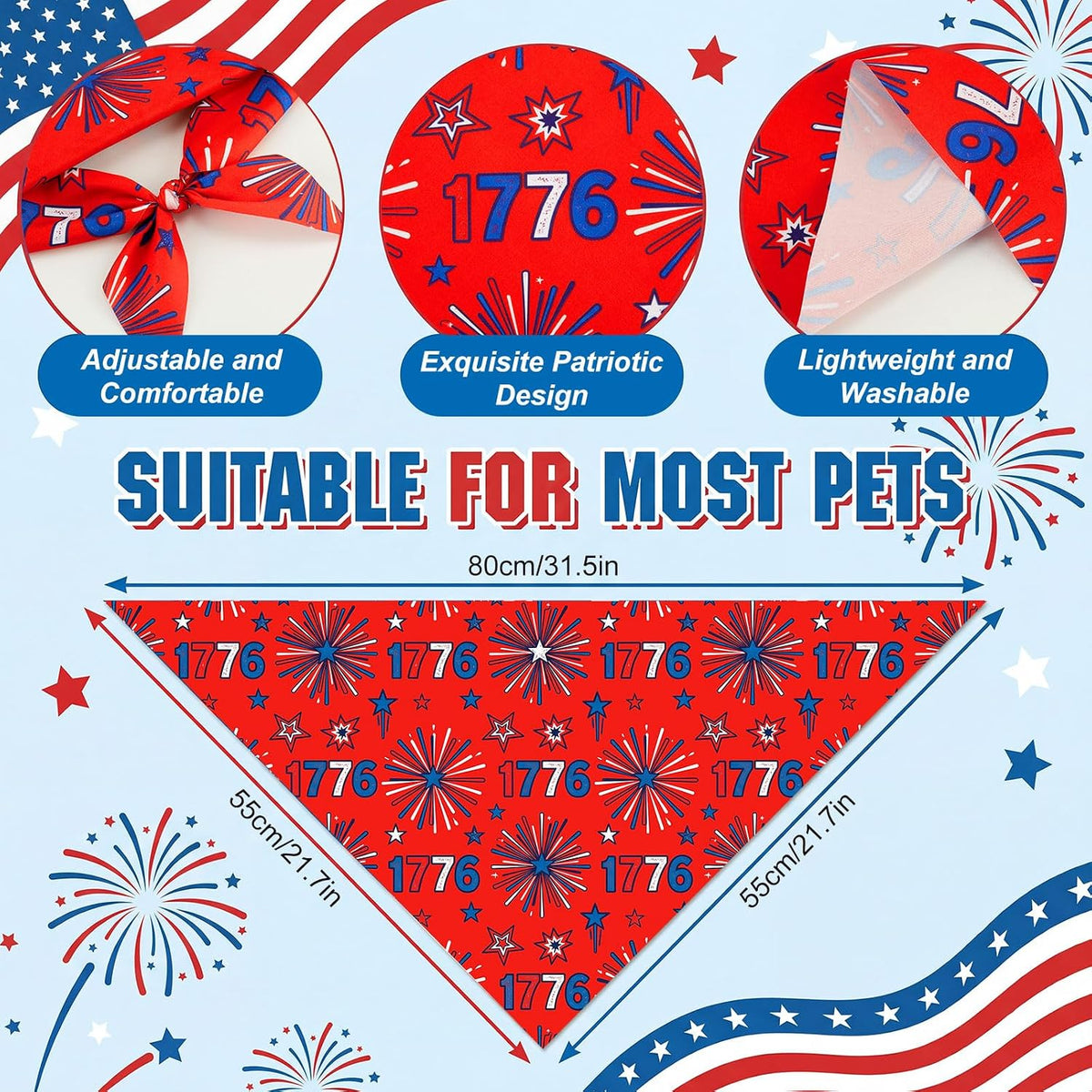Abbylike 50 Pcs Halloween Dog Bandanas Bulk - 4th of July / 31.5 x 21.7 x 21.7" - image 3