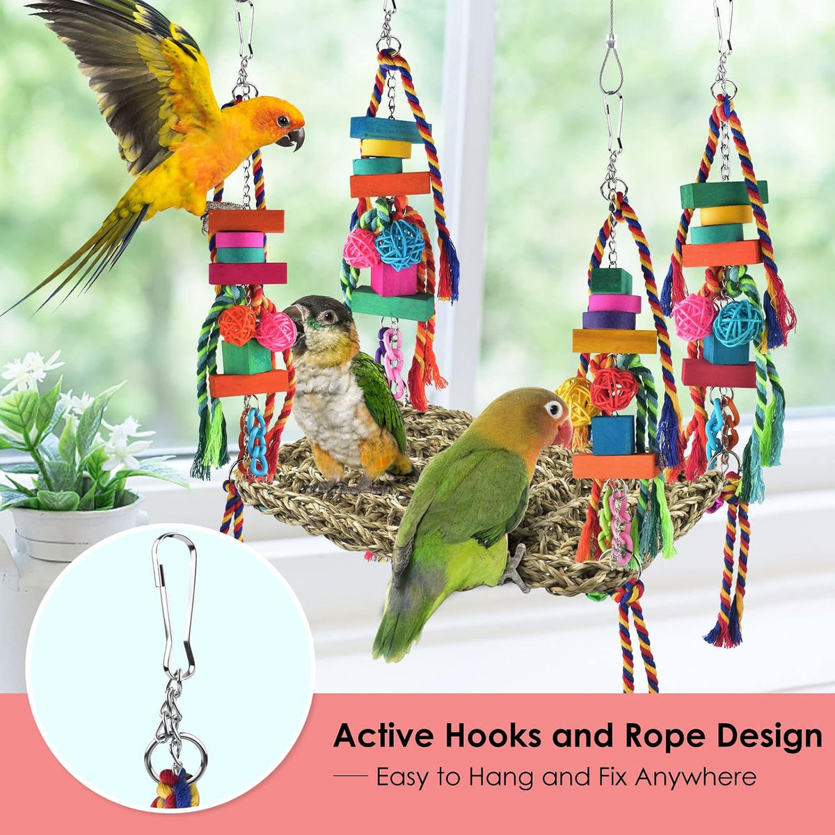 KATUMO Bird Toys, Grass Swing Hammock Climbing Toy for Parrot Parakeet – Essentials for Birds - 11 x 7.9 x 0.98 inch - image 4