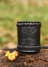 Ulfberth, Viking dice Cup with Embossed Motif, Genuine Leather - Thor's Hammer, Black - image 2