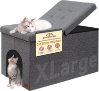 Zerbuger Cat Litter Box Enclosure Furniture for Odor Control – Essentials for Cats - Grey / X-Large