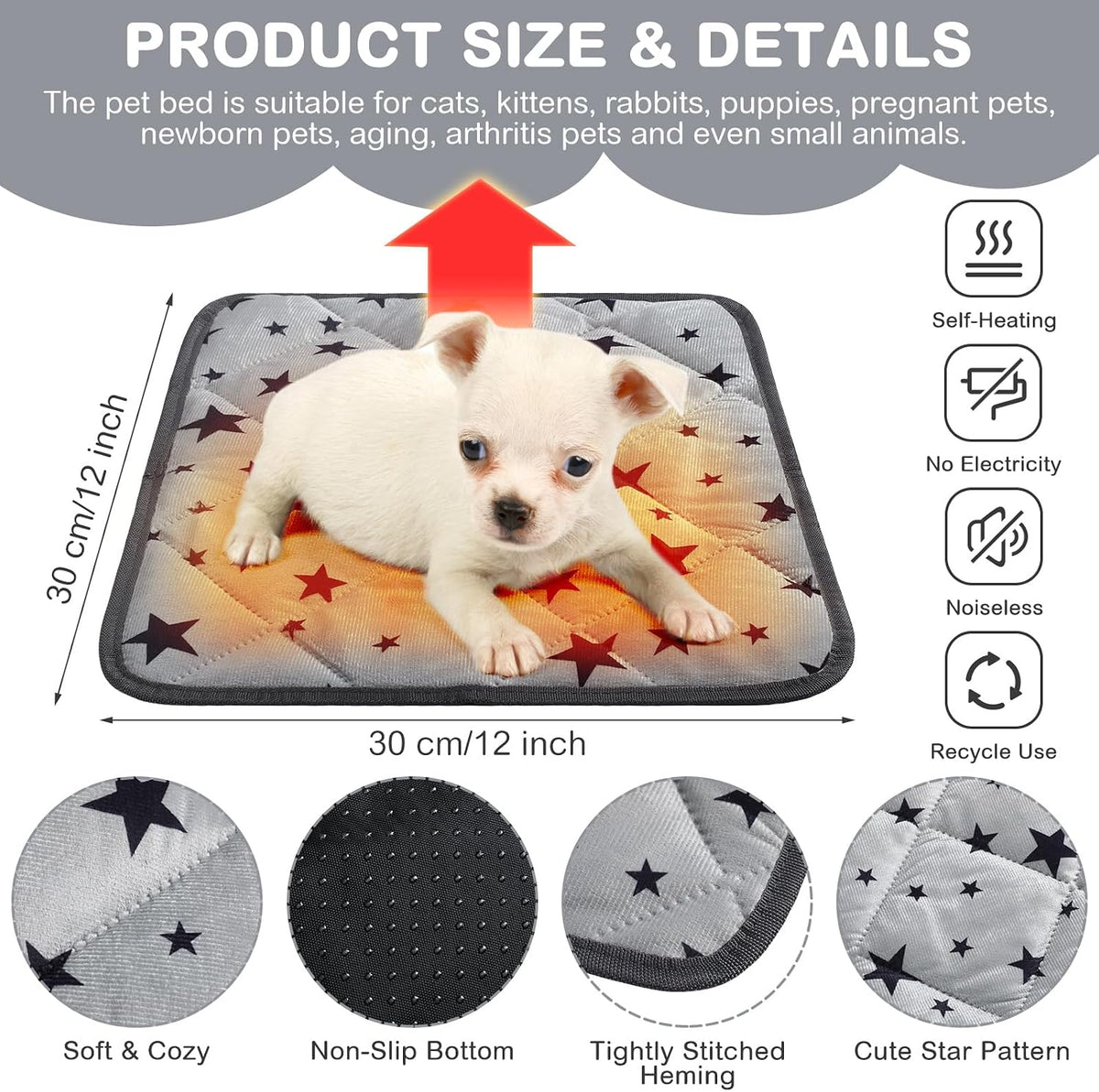 4 Pack Self Warming Cat Bed - Gray / 12'' X 12'' / Square - image 2