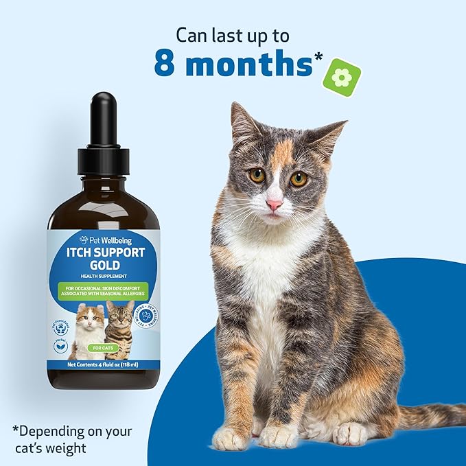 Pet Wellbeing Itch Support Gold for Cats - Occasional Itching, Scratching, and Hot Spots, Environmental and Seasonal Allergies, Dong Quai - Veterinarian-Formulated Herbal Supplement 4 oz (118 ml)