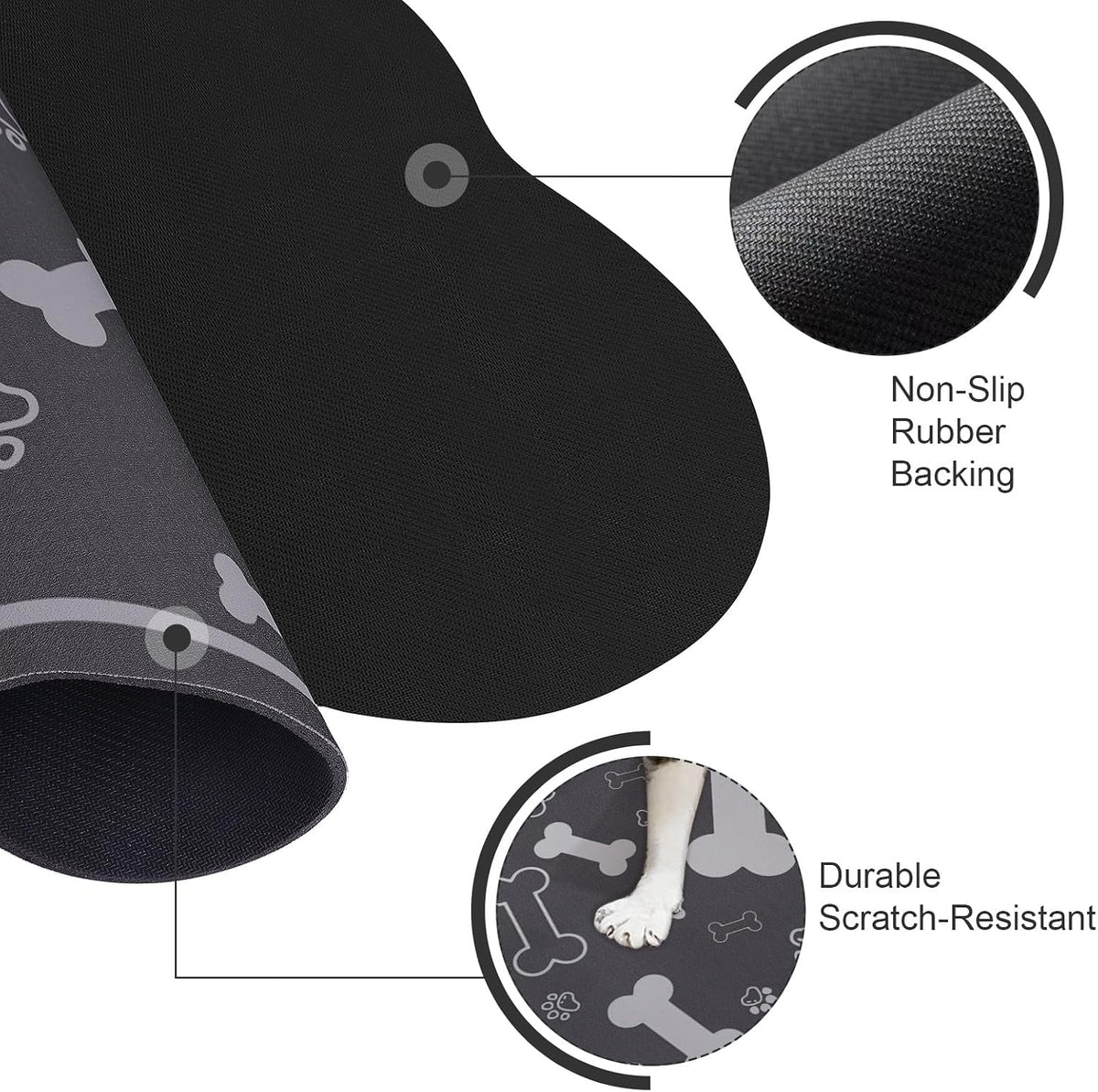 Dog Cat Food Mat, Rapid Absorbent Pet Feeding Mat - 18"L x 12"W / Bone Shaped Dark Grey - image 3