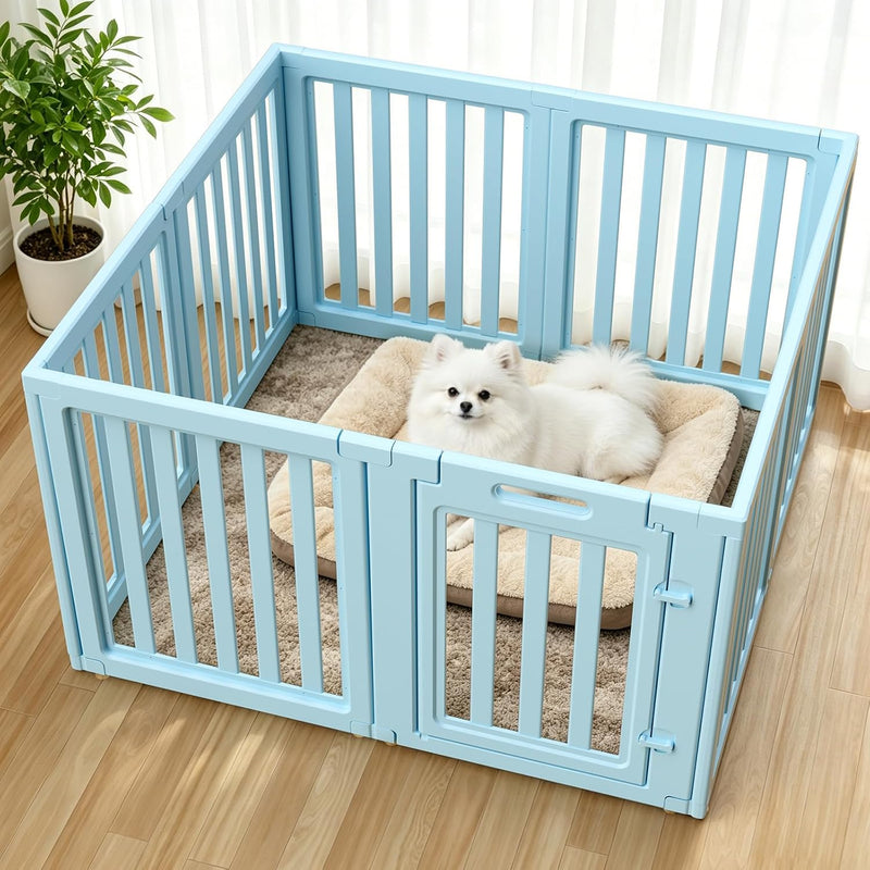 Dog Playpen Indoor, Puppy Playpen, White 23.6" H, 10 Panels - blue / 8 / 23.6 inch Height