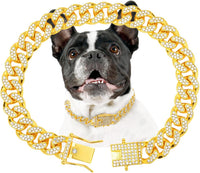 Gold Dog Chain Diamond Gold Chain Dog Collar Walking Metal - Gold / 14inch