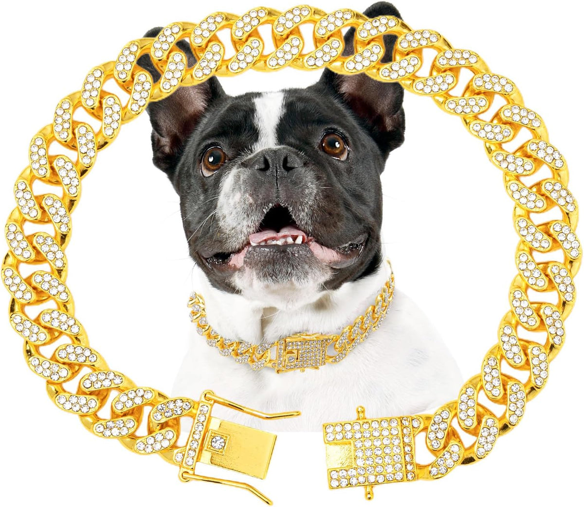 Gold Dog Chain Diamond Gold Chain Dog Collar Walking Metal - Gold / 14inch