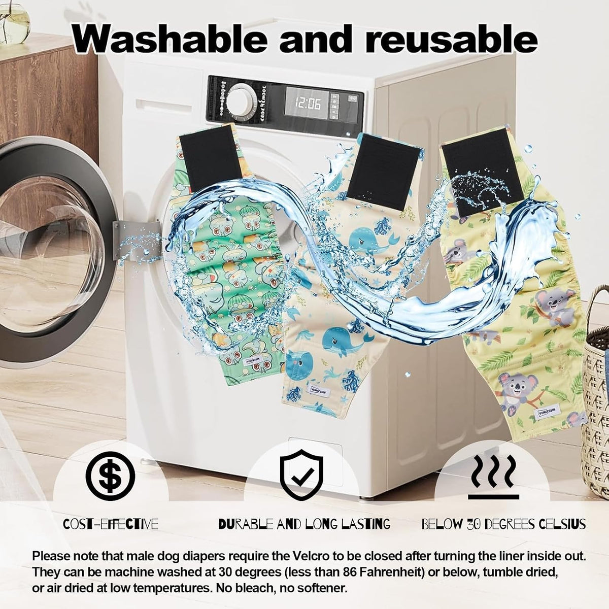 Washable Dog Diapers Male Reusable - Koalas, Dinosaurs, Whales / X-Small - image 2