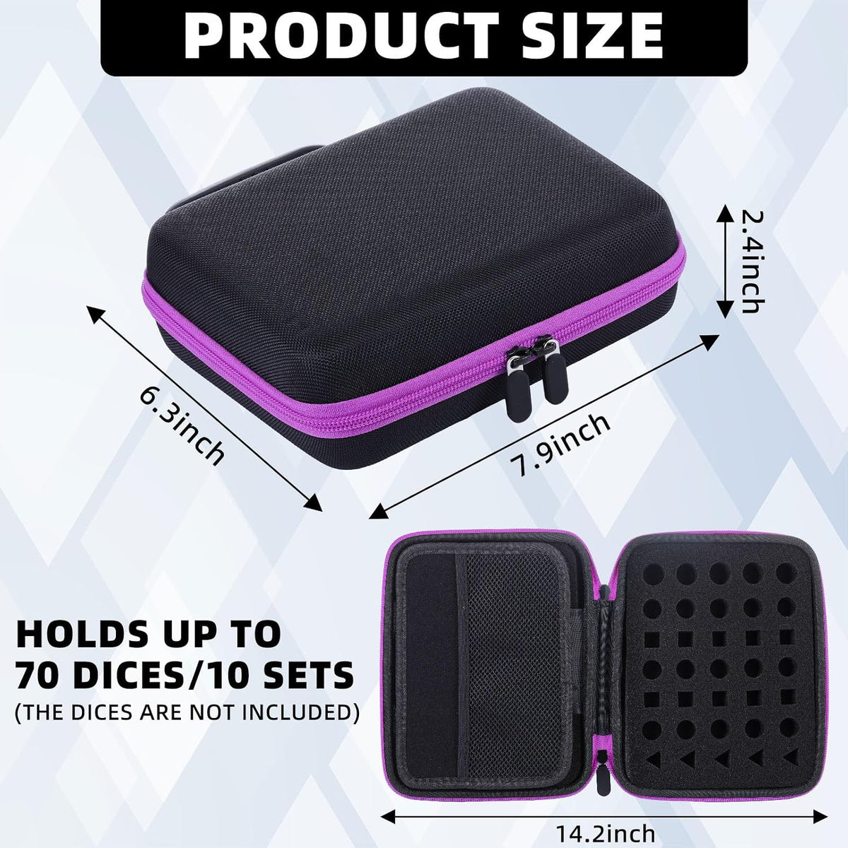 Aoriher 1 Pcs Dice Case with Removable Slotted Tray - Purple - image 2