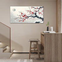 Large Flower Blossom Wall Art Snow Winter Canvas Living Room Chinese Floral Pictures Framed Prints Oversize Japanese Wall Decor Painting Artwork for Bedroom Dining 60"x30"
