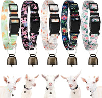5 Pack Reflective Goat Collars with Bells, Anti-Lost Pet Collar - Floral+Groovy Pattern