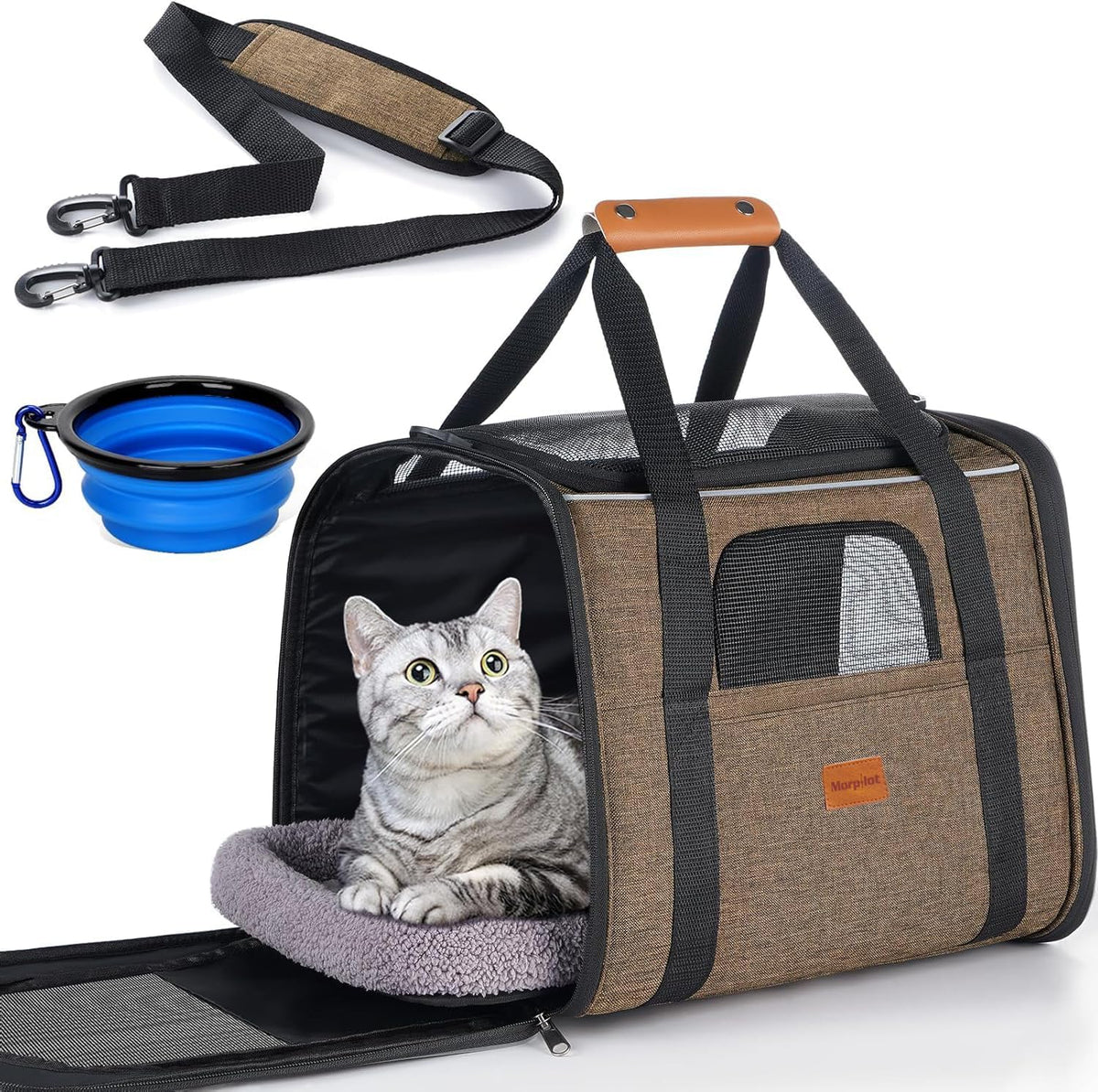 Morpilot Cat Carrier Soft for Large Medium Cats and Puppy up to – Essentials for Dogs - Brown / 18.0"L x 12.5"W x 14.0"H