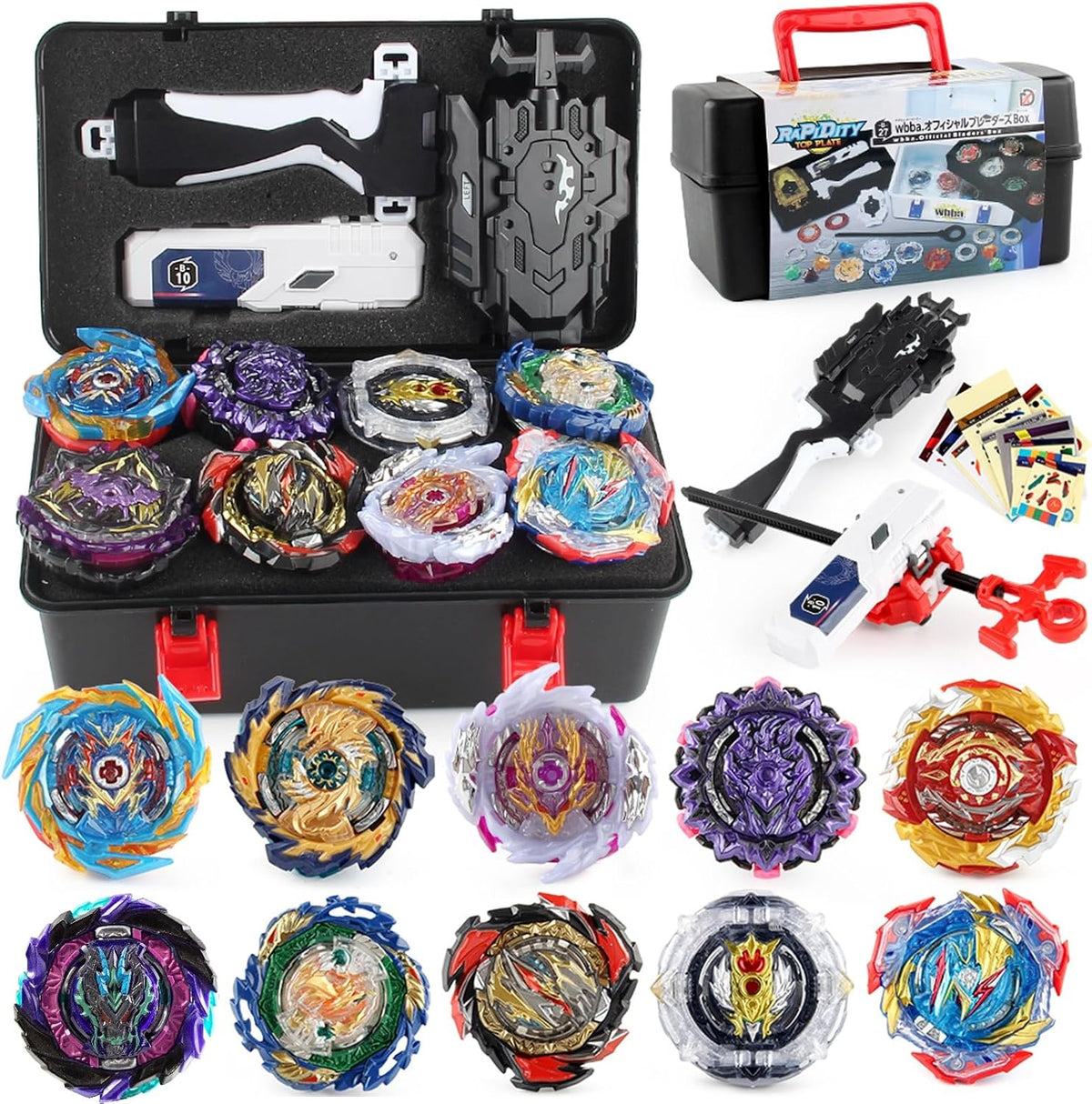 Battling Top Set, Burst Gyro Toys 10 Spinning Tops 2 Launchers Combat Battling Game with Portable
