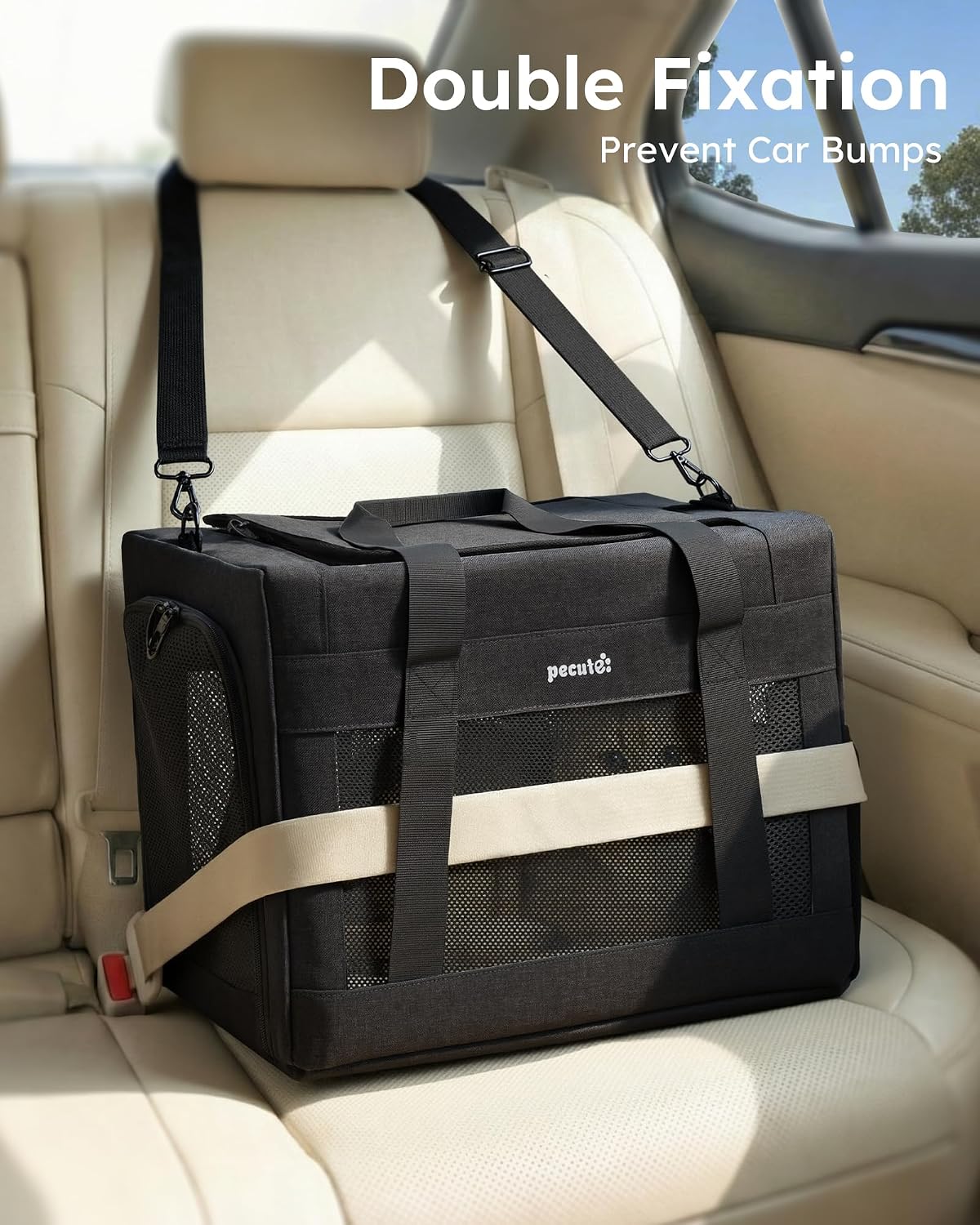 Pecute Cat Carrier, Portable Travel Pet Carrier with Stable Structure, Grey – Essentials for Cats - Dark Grey / 16.7"L x 11.8"W x 12.5"H - image 3