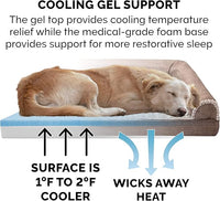 Furhaven Cooling Gel Dog Bed for Large Dogs w/ Removable Bolsters & Washable Cover, For Dogs Up to 125 lbs - Luxe Faux Fur & Performance Linen Sofa - Woodsmoke, Jumbo Plus/XXL