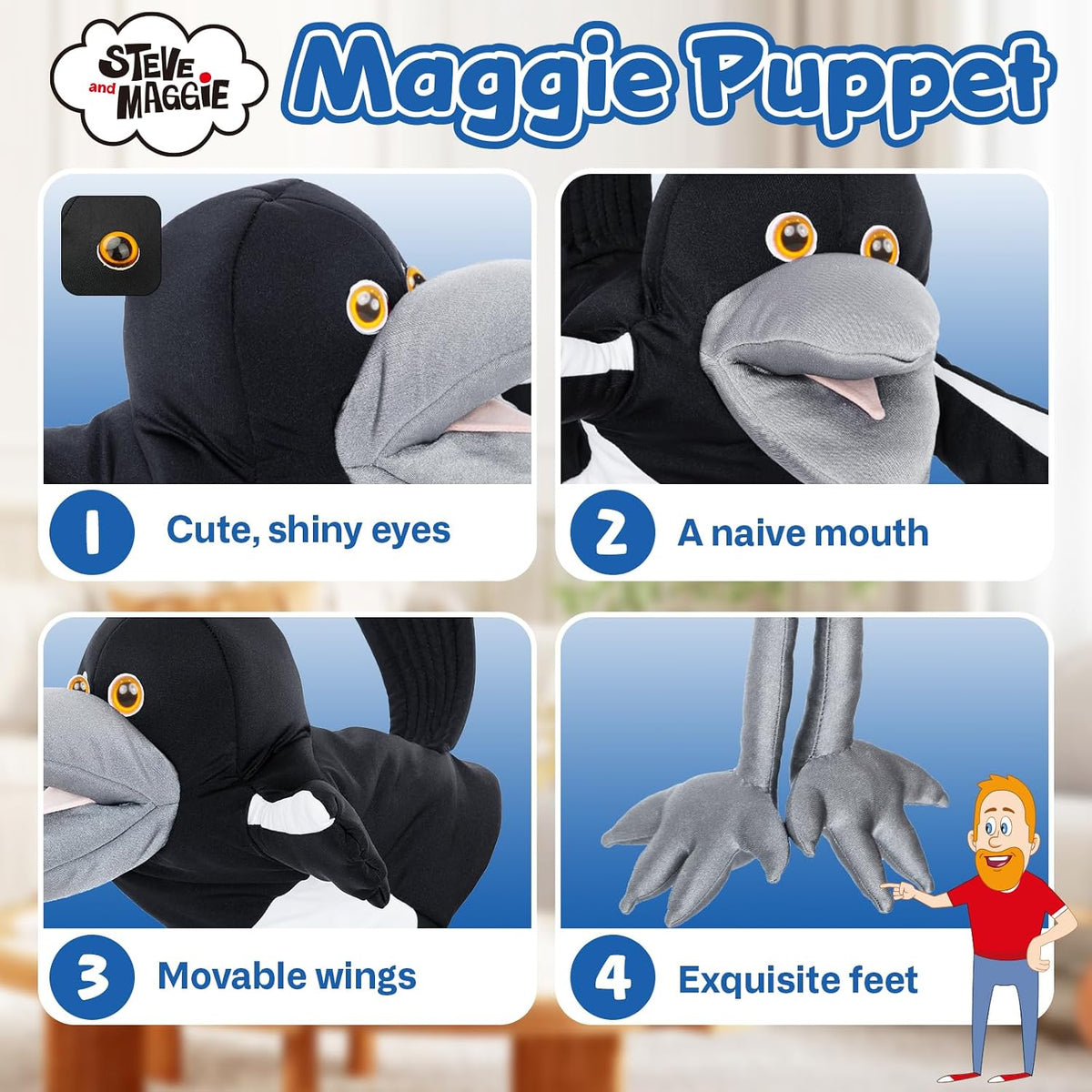 Steve and Maggie Plush Toy, Maggie Hand Puppet for Kids 1+ - Small - image 2