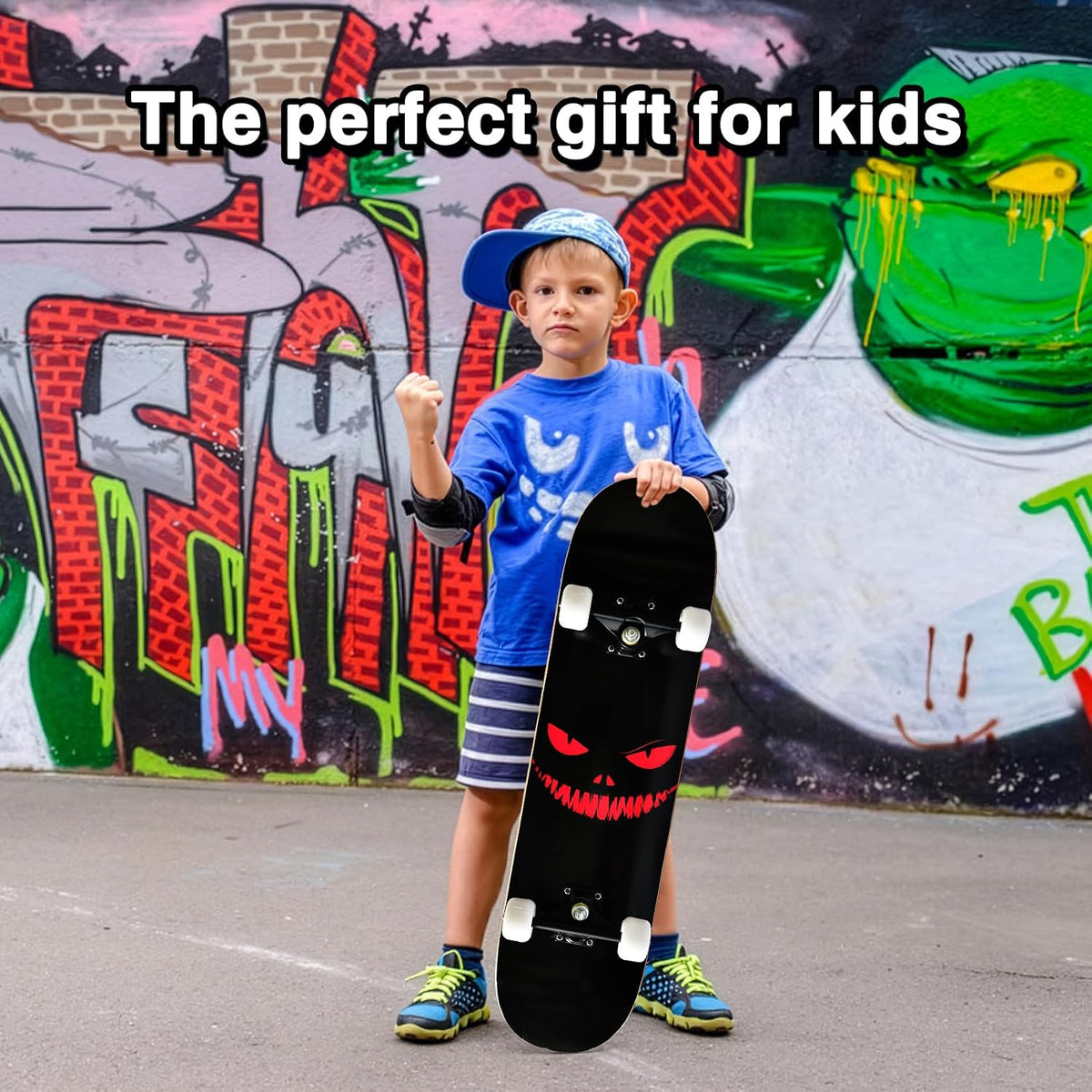 Skateboards for Beginners Kids Boys Girls and Adults, 31''x8'' - Scary Smile - image 2