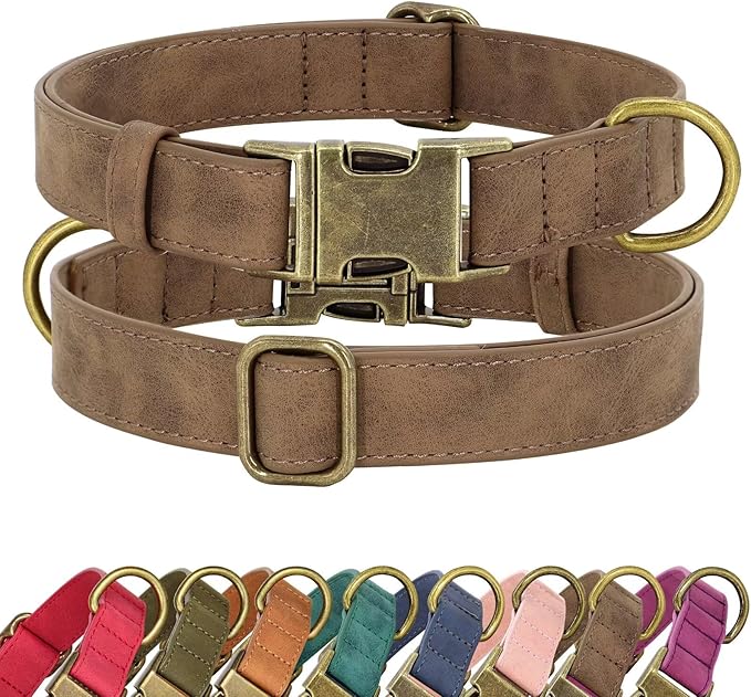 Didog Soft PU Leather Dog Collar, Stylish Quick Released Dog Collars for Medium Dogs, Easy Clean Adjustable Pet Collar for Daily Walking, Brown, M Fit 13-21" Neck