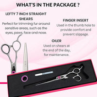 Kenchii Love Left Handed Dog Grooming Scissors, 7 Inch Straight Shears, Dog Scissors for Grooming, Professional Pet Grooming Scissors, Ergonomic & Comfortable