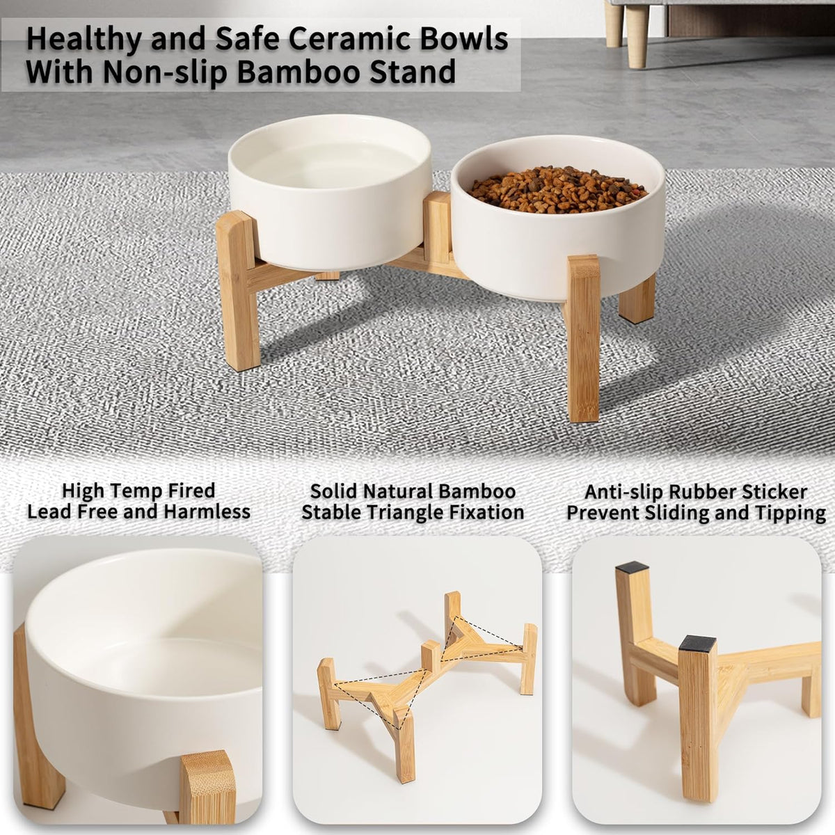 Elevated Ceramic Dog Bowl - White / Medium - image 3
