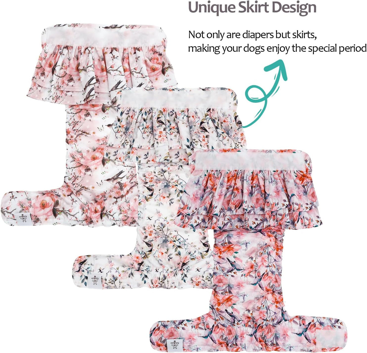 CuteBone Female Dog Diapers with Skirts 3 Pack Reusable Puppy Dresses - Birds&flowers skirts 3pcs / XS - image 2