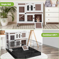 GUTINNEEN Large Rabbit Hutch Wooden Bunny Cage Indoor with Chew-Proof Ramp, 2-Story Guinea Pig Cages with Casters, Pull-Out Trays for Rabbits, Guinea Pigs, 47.2" L x 19.7" W x 42.1" H