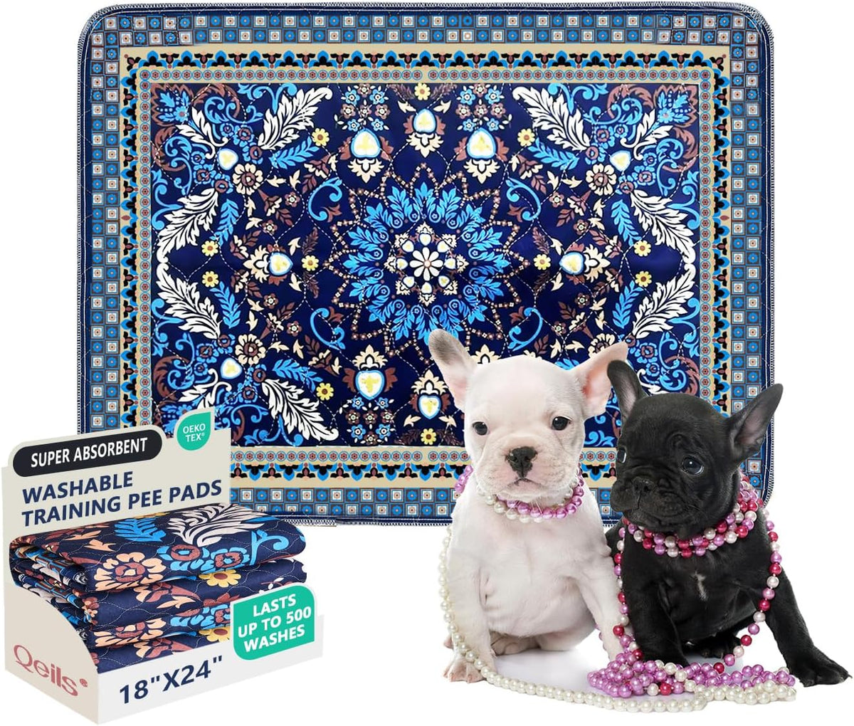 Washable Pee Pads, Super Absorbent Puppy Pads - Blue Medallion / 18"*24"(Pack of 2)