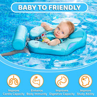 Mambobaby Baby Float with Canopy & Tail Non-Inflatable Baby Swim - GREEN - image 4
