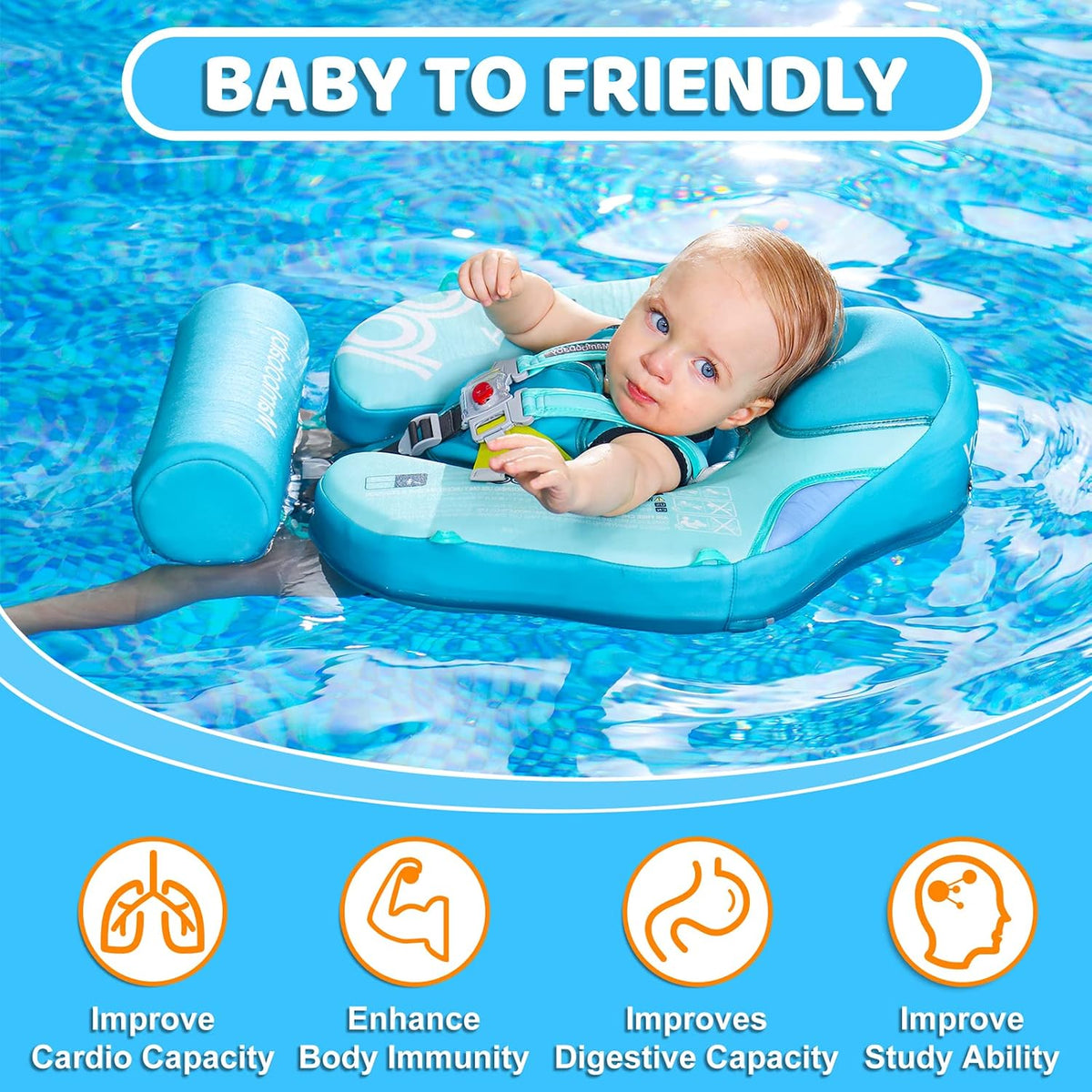 Mambobaby Baby Float with Canopy & Tail Non-Inflatable Baby Swim - GREEN - image 4