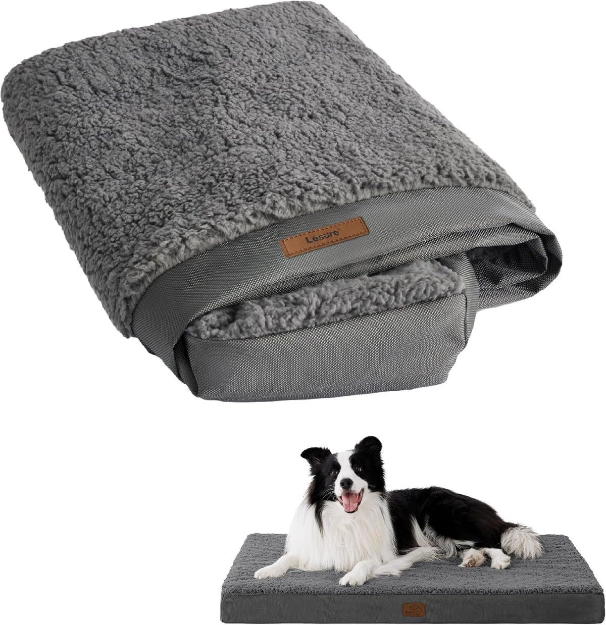 LE SURE Waterproof Dog Bed Cover Replacement - Large / Dark Grey-Sherpa / Sherpa