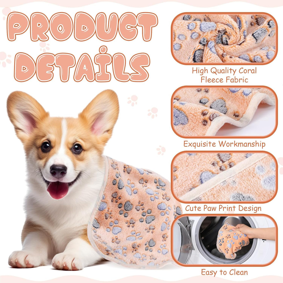 Chumia 40 Pcs Dog Blankets, Pink, Purple - Paw / Brown / 40 - image 3