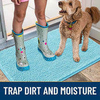 Smiry Dog Door Mat for Muddy Paws 36x24, Absorbs Moisture and Dirt Doormat, Non-Slip Washable Quick Dry Chenille Front Door Mat Indoor Entrance, Entryway Carpet for Inside Floor, Sky Blue
