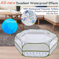 Pawaboo Small Animal Playpen, Waterproof Portable Pet Cage Tent - Blue + White Flower / 1 - image 4