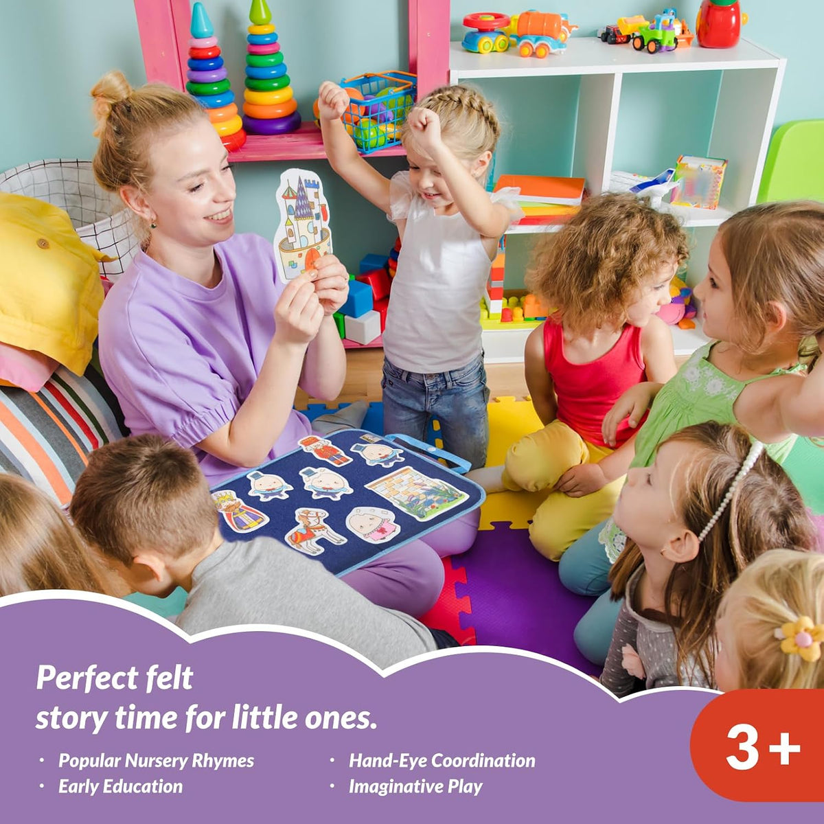CHEFAN Felt Board for Toddlers, Felt Story Board - Humpty Dumpty & 3 Other Nursery Rhyme Stories - image 2