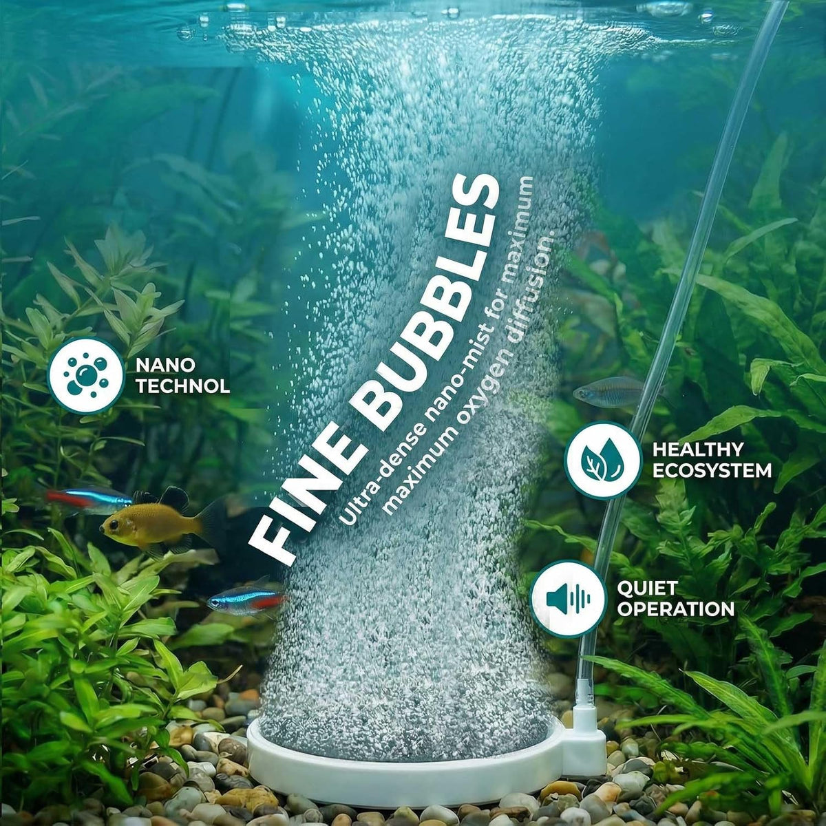 Fish Tank Bubbler, 3.2 Inch Aquarium Air Stone Kit, Nano Quiet Oxygen Diffuser for 20-70 Gallon - 3.2 Inch, for 20-70 Gal - image 2