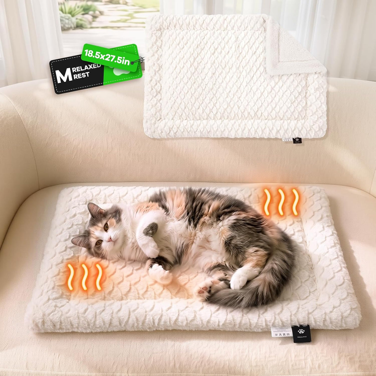 Mora Pets Self Warming Cat Bed Self Heating Cat Pad Pet Mat Indoor - Beige / Medium