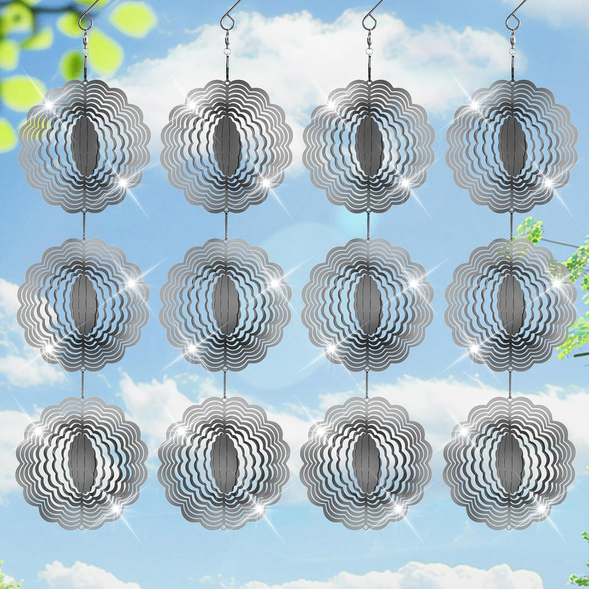 ToBeAce stainless steel bird deterrents, silver 3D reflective wind spinners - view 2
