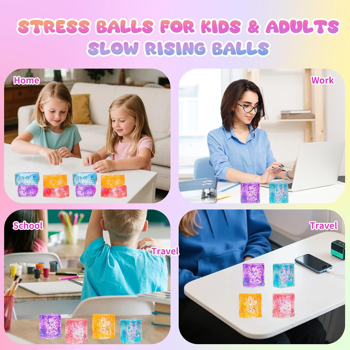 16 Pack Slow Rising Stress Balls，Textured Memory Soft Stress Ball – Fun for Kids & Family - 8 Pack Large Cube Stress Toys - image 4