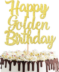 ZHUOWEISM 1 PCS Gold Happy Birthday & Anniversary Cake Topper – Fun for Kids & Family - Golden