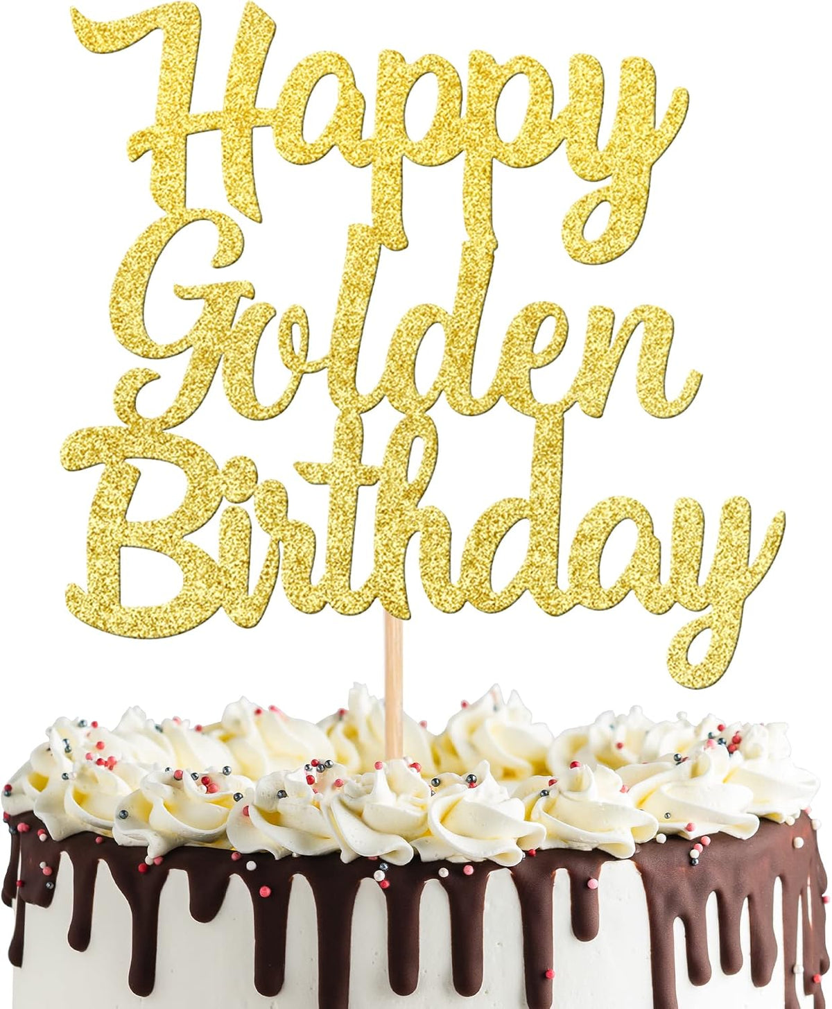 ZHUOWEISM 1 PCS Gold Happy Birthday & Anniversary Cake Topper – Fun for Kids & Family - Golden