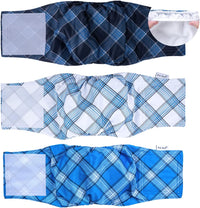 Pet Soft Dog Belly Bands - Washable Dog Diapers Belly Band for Male Dogs, Reusable Male Dogs Wraps - Blue Plaid / Large (14''-18'')