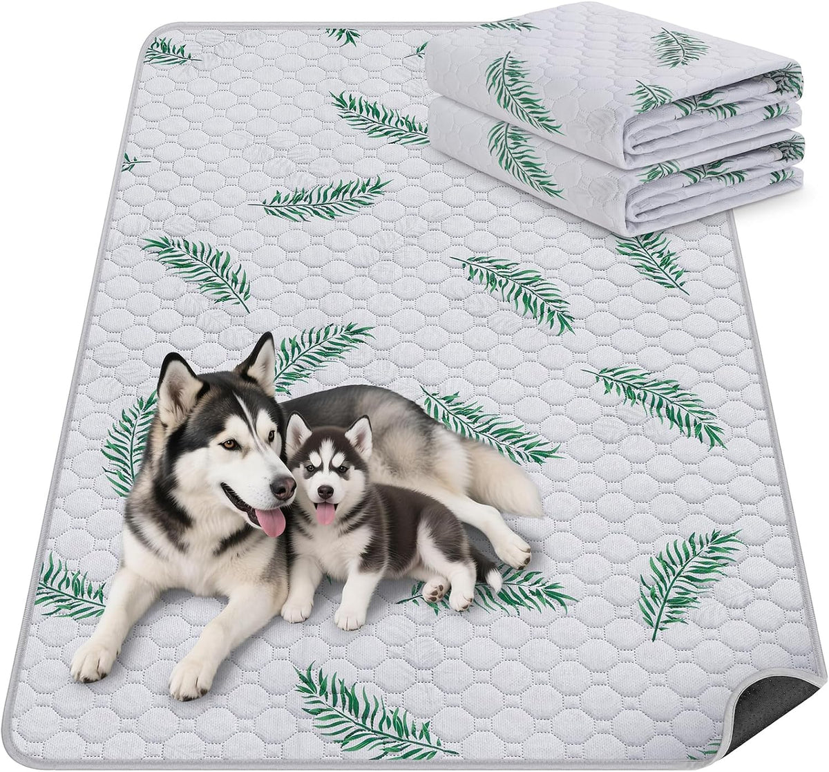Washable Dog Pee Pads, Non-Slip Waterproof, Feather - Leaf Pattern / 32"x52"(Pack of 2)