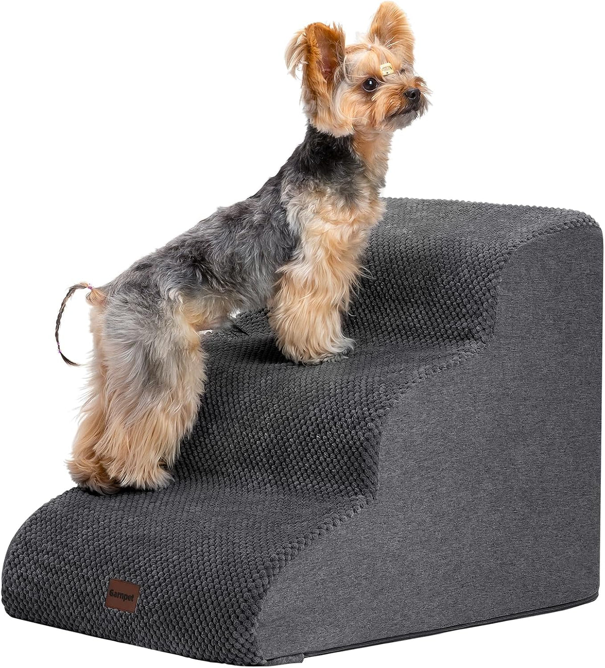Garnpet Dog Stairs for Couch Sofa and Chair - Fleece 3-Step / Dark Grey