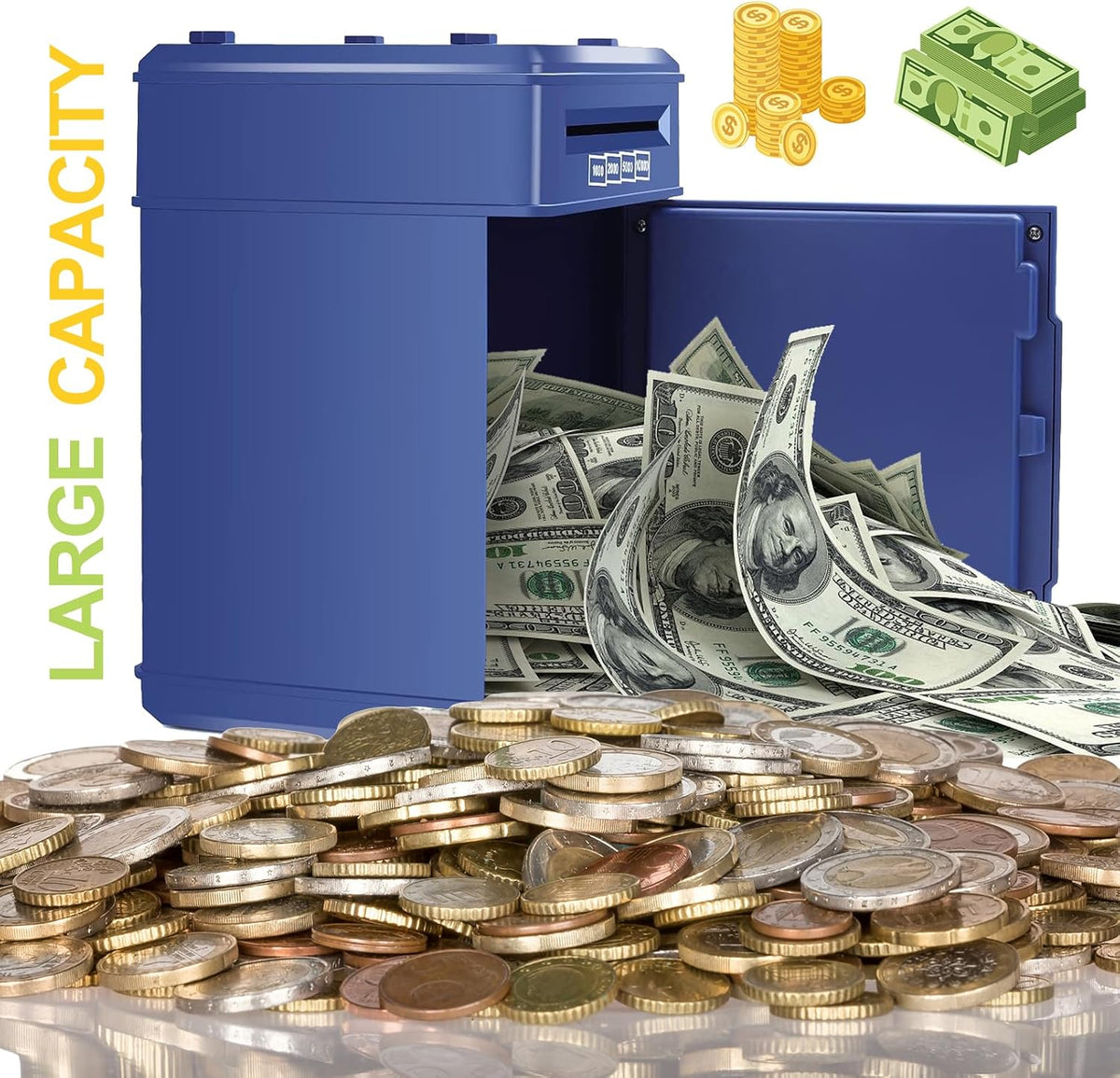 Piggy Bank for Kids Girls Boys with Password Code Lock Cash Coin Can - Dark Blue Without Sitcker - image 3