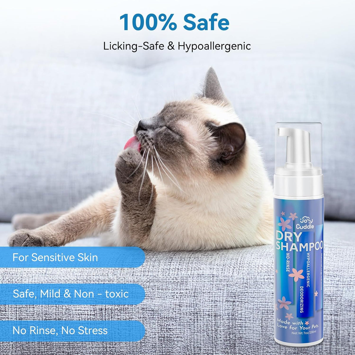 Waterless Cat Shampoo, No Rinse Foam Cat Bath - Dry Shampoo with Brush - image 4