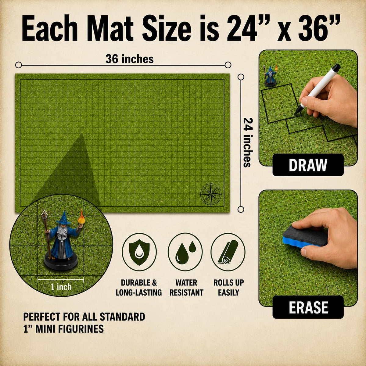 Tidyboss DND Starter Set, 3 x Double Sides 24x 36 Game Grid Mat - Multi Color - image 4