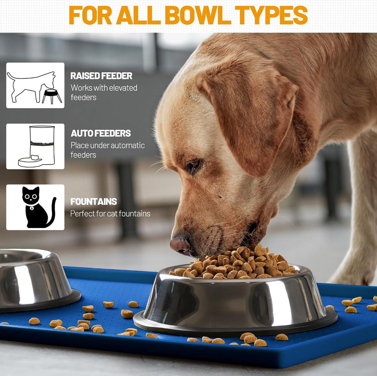 Hubulk Dog Feeding Mat,100% Waterproof Food Grade Silicone Pet Food and Water Bowl - Navy / 28"l X 18"w - image 4