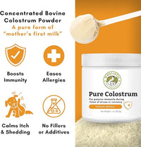 Wholistic Pet Organics Pure Colostrum - 1 Oz - Dog Allergy Relief & Itchy Skin Treatment, Senior Dog Supplements & Immune Support, Licking Paws, Anti Itch for Dogs and Cats