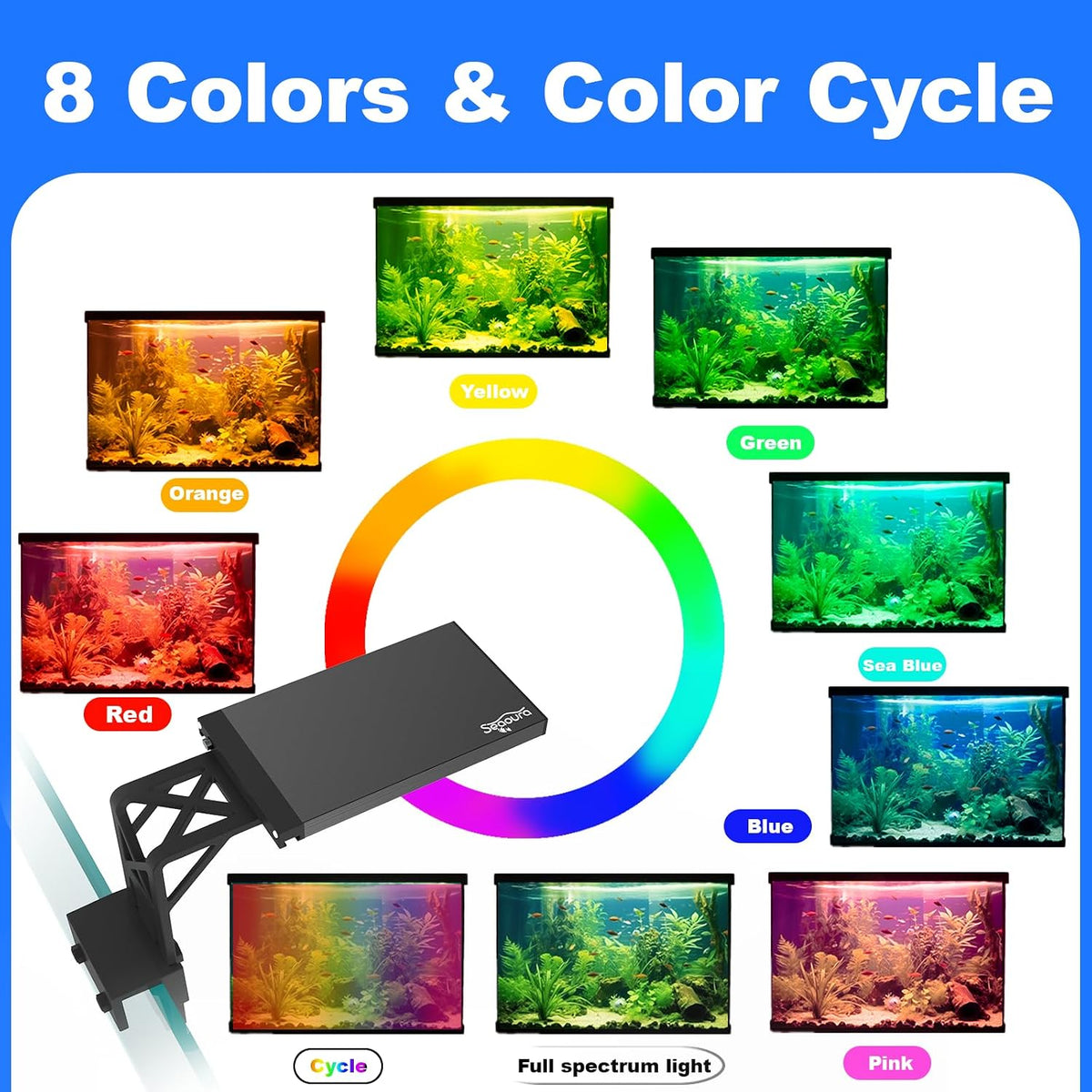 SEAOURA Clip On Aquarium Light for Plants-24/7 Fish Tank Light - 7inch for 7-12 inch tank - image 3
