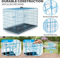 BestPet | Dog Crate | 42" | Blue | Foldable Metal Kennel with Double Doors, Secure Slide-Bolt Latches, Leakproof Tray | Portable Dog Cage for Large Breeds | for Travel, Indoor & Outdoor Use